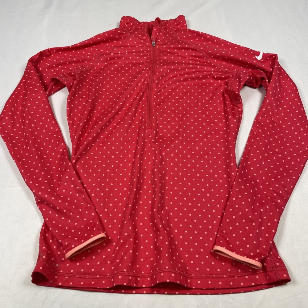 Lot of 2x Nike Pro Dri-FIT Womens Medium 1/2 Zip Pullover Purple Red Polka Dot - Picture 8 of 9